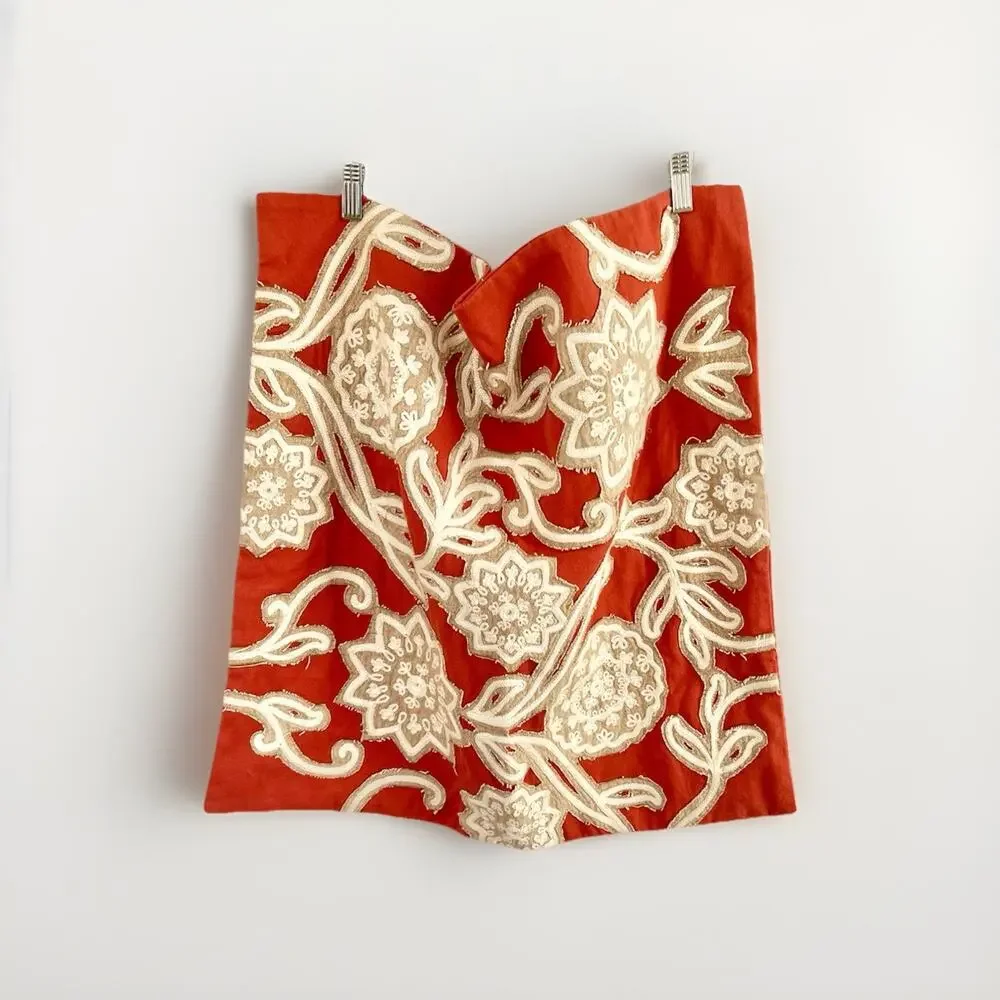 Pottery Barn Floral 24x24 Rust Orange Cream Embroidered Pillow Sham Throw Accent